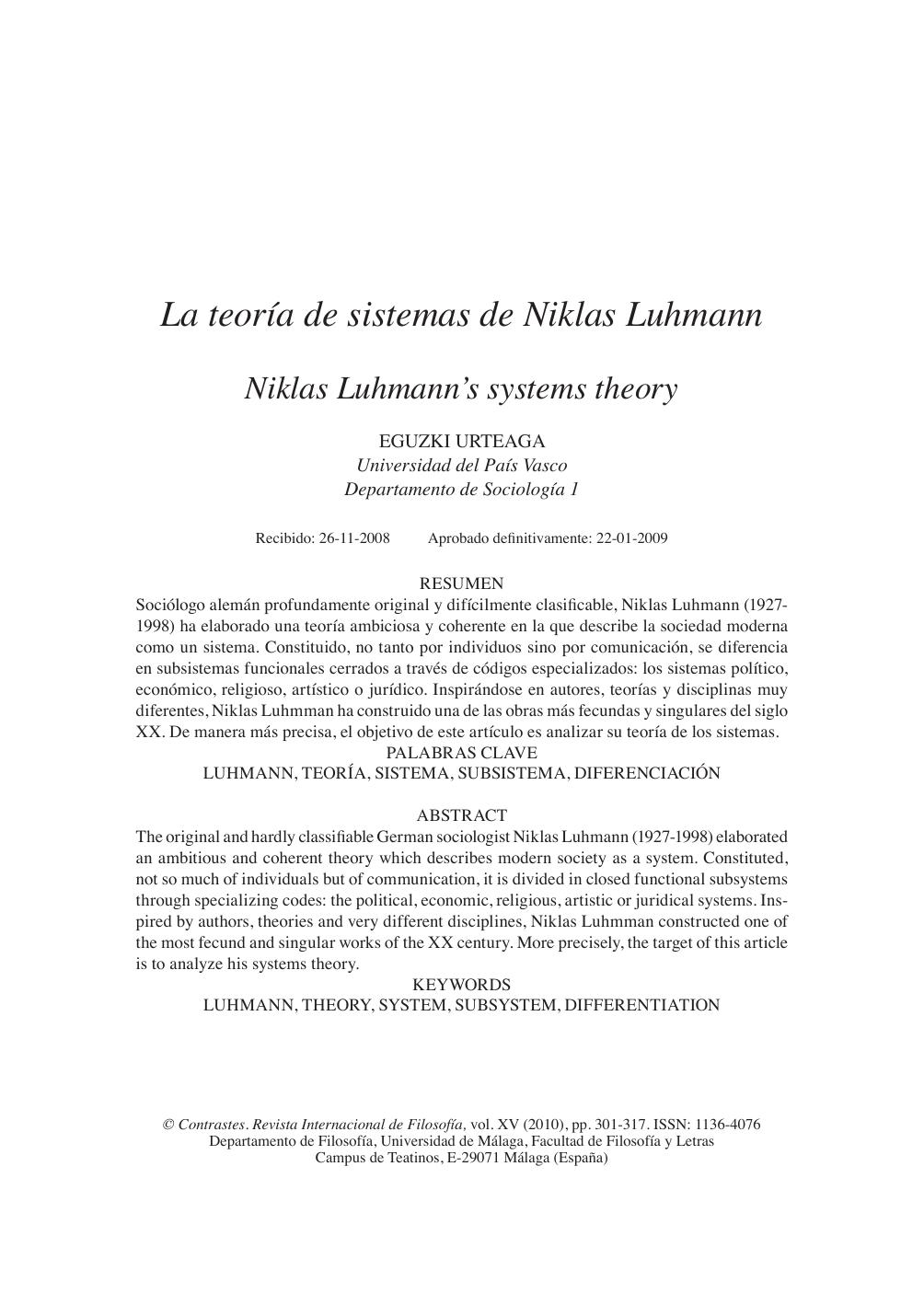 LaTeoria de Sistemas de Niklas Luhmann